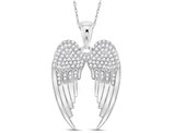 2/5 Carat (ctw I-J, I2-I3) Diamond Angel Wings Pendant Necklace in Sterling Silver with Chain